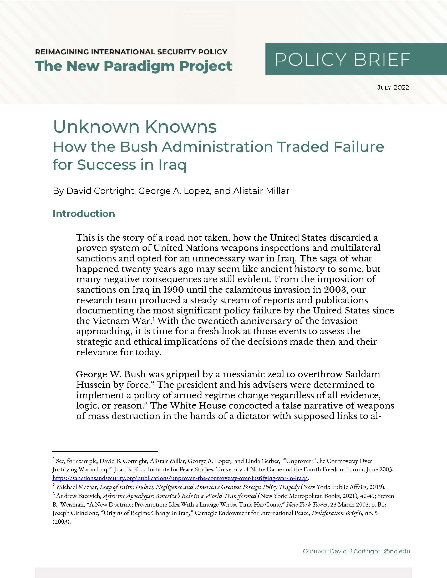 Unknown Knowns: How the Bush Administration Traded Failure for Success in Iraq